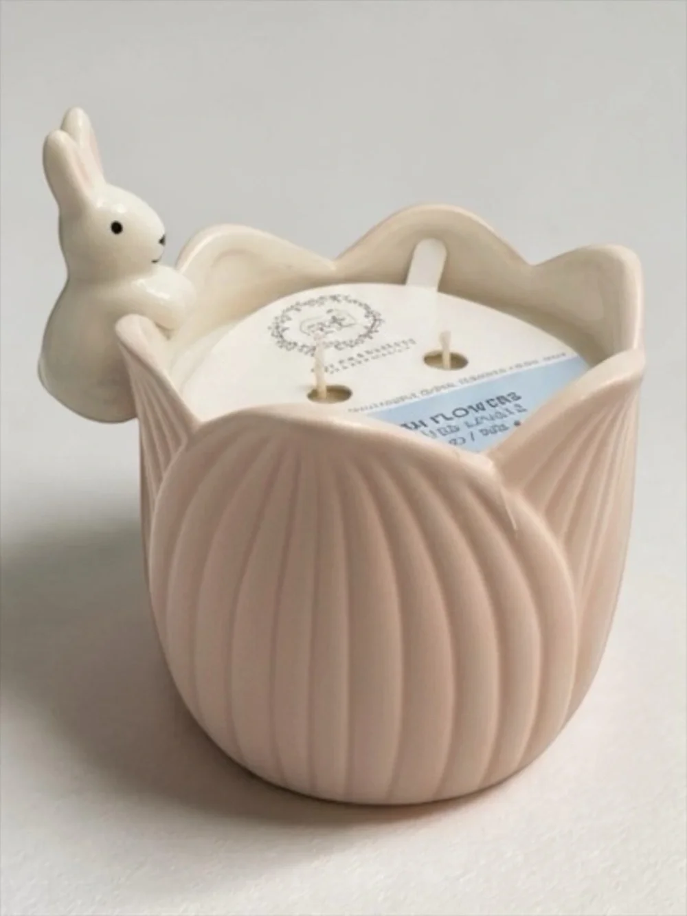 Rachel Ashwell Pink Bunny Ceramic Candle Cottagecore Shabby Chic Decor NWT
